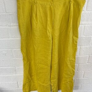 Offon Clothing Linen High Rise Wide Leg Trouser Bright Yellow Pants sz XXL
